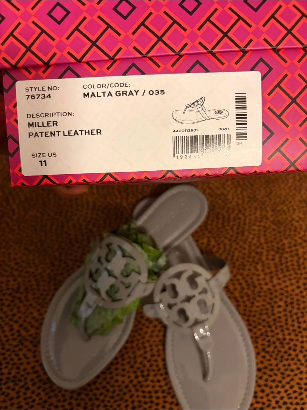 Tory Burch Malta Gray Patent Leather Miller Thong Sandals